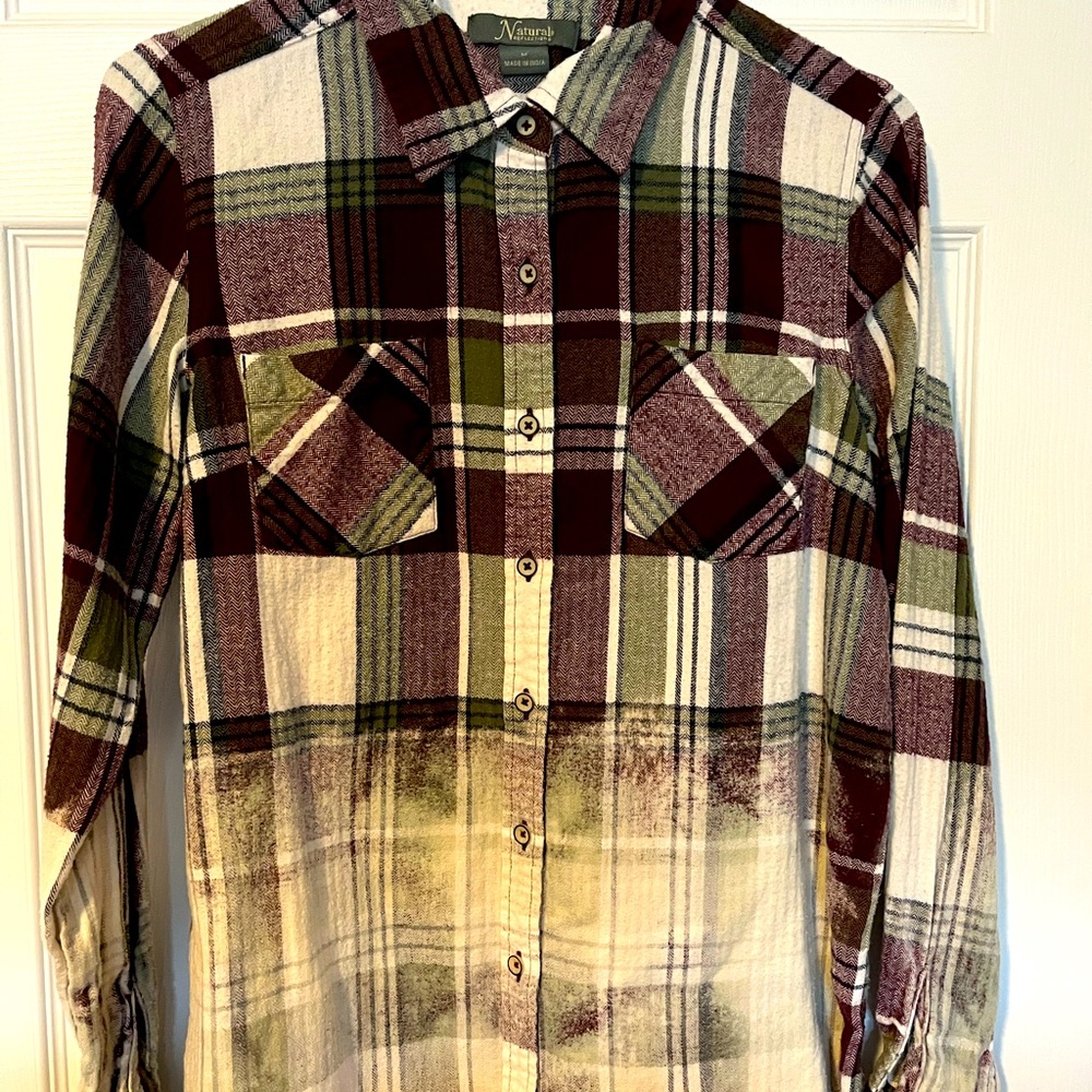 Upcycled bleached flannel Ladies Medium